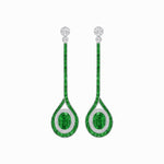 Load image into Gallery viewer, Ballroom Double Halo Dangle Earrings , Oval Mounting with Diamond and Gemstone - Shahin Jewelry