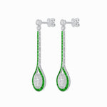 Load image into Gallery viewer, Ballroom Double Halo Dangle Earrings , Oval Mounting with Diamond and Gemstone - Shahin Jewelry