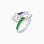 Load image into Gallery viewer, Bypass Toi et Moi Ring with Cushion Cut Gemstones and French-Cut Accents - Shahin Jewelry