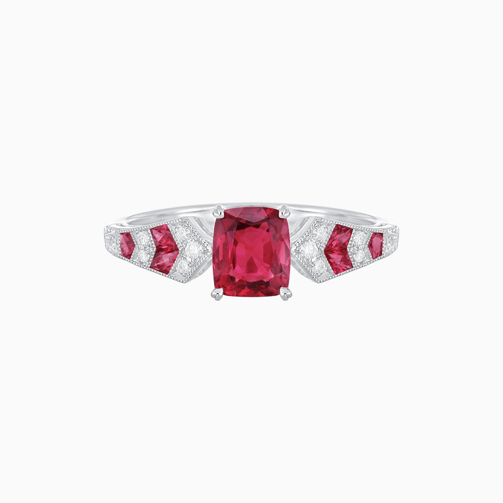 Cushion Cut Spinel Ring with Arrowhead Shank – Art Deco Refinement - Shahin Jewelry
