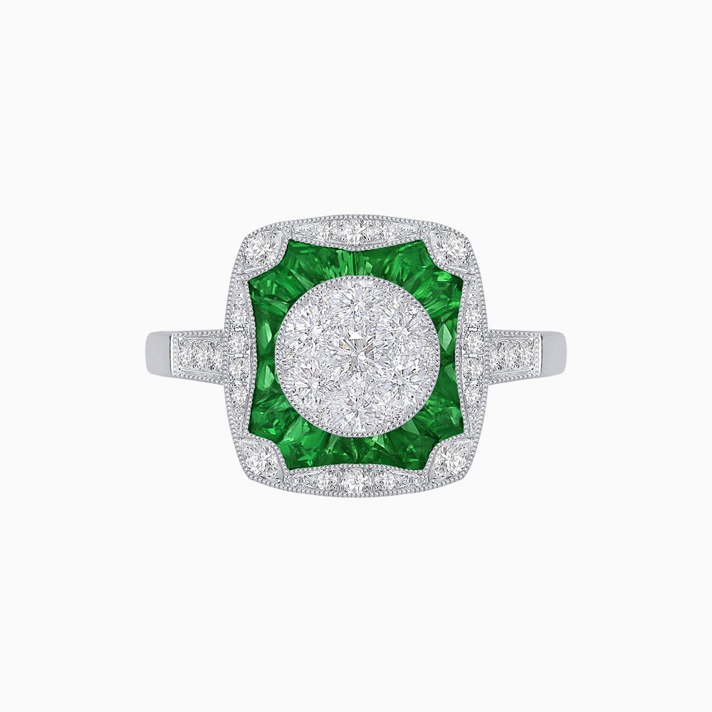 Cushion Shape Art Deco Inspired Diamond Ring in Illusion Setting - Shahin Jewelry