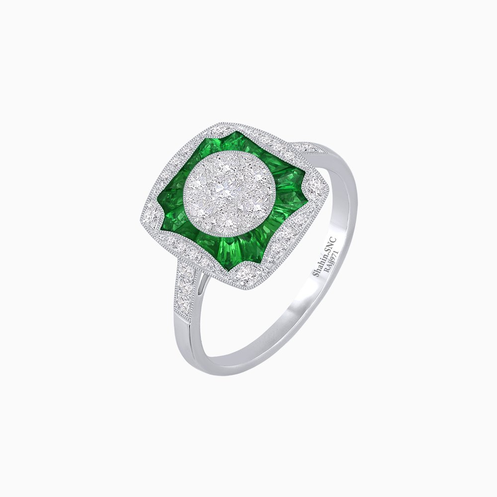 Cushion Shape Art Deco Inspired Diamond Ring in Illusion Setting - Shahin Jewelry