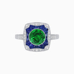 Load image into Gallery viewer, Cushion Shape Art Deco Inspired Halo Ring with Diamond and Gemstone - Shahin Jewelry