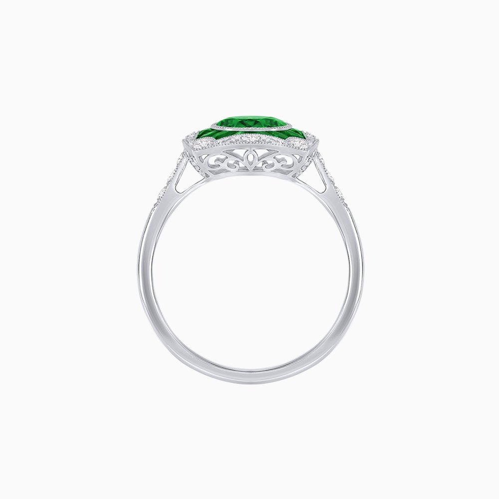 Cushion Shape Art Deco Inspired Halo Ring with Diamond and Gemstone - Shahin Jewelry