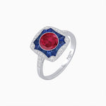 Load image into Gallery viewer, Cushion Shape Art Deco Inspired Halo Ring with Diamond and Gemstone - Shahin Jewelry