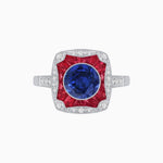 Load image into Gallery viewer, Cushion Shape Art Deco Inspired Halo Ring with Diamond and Gemstone - Shahin Jewelry