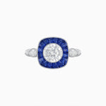Load image into Gallery viewer, Delicate Art Deco Inspired Sapphire Target Halo Ring with Sculpted Shank - Shahin Jewelry
