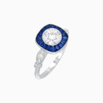 Load image into Gallery viewer, Delicate Art Deco Inspired Sapphire Target Halo Ring with Sculpted Shank - Shahin Jewelry