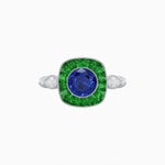 Load image into Gallery viewer, Delicate Art Deco Inspired Sapphire Target Halo Ring with Sculpted Shank - Shahin Jewelry