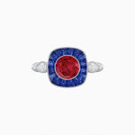Load image into Gallery viewer, Delicate Art Deco Inspired Sapphire Target Halo Ring with Sculpted Shank - Shahin Jewelry