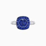 Load image into Gallery viewer, Delicate Art Deco Inspired Sapphire Target Halo Ring with Sculpted Shank - Shahin Jewelry