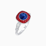 Load image into Gallery viewer, Delicate Art Deco Inspired Sapphire Target Halo Ring with Sculpted Shank - Shahin Jewelry