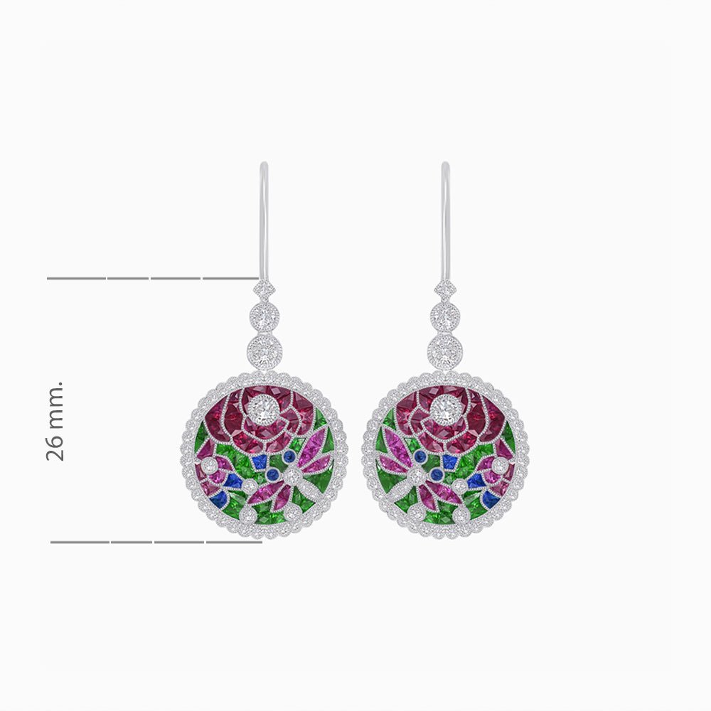 Diamond and Multi Color Stone Dangle Earrings - Shahin Jewelry