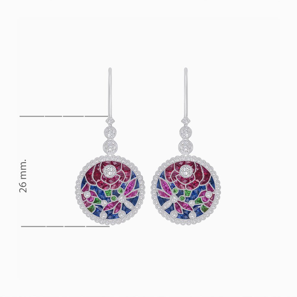 Diamond and Multi Color Stone Dangle Earrings - Shahin Jewelry