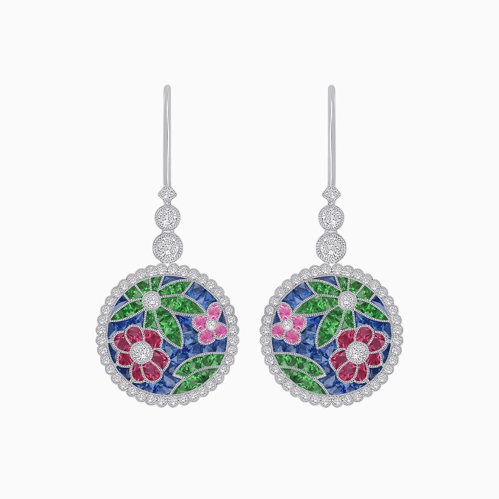 Diamond and Multi Color Stone Dangle Earrings - Shahin Jewelry