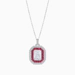 Load image into Gallery viewer, Emerald-Cut Art Deco Style Double Halo Mounting Pendant with Diamond and Gemstones - Shahin Jewelry