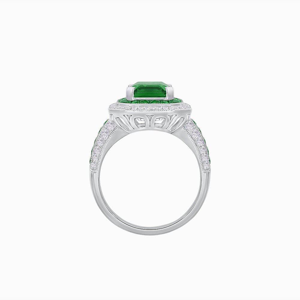 Emerald - Cut Art Deco Style Radiance Mounting Ring with Diamond and Gemstones - Shahin Jewelry