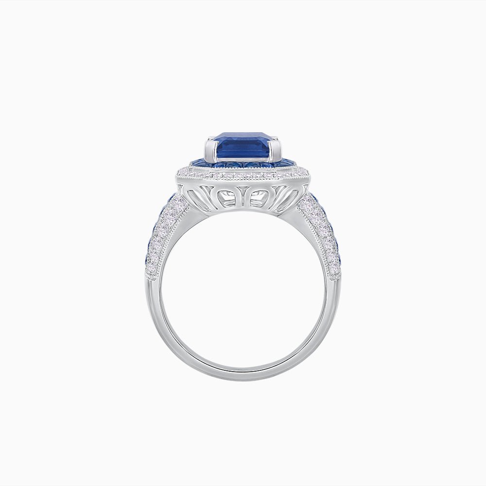Emerald - Cut Art Deco Style Radiance Mounting Ring with Diamond and Gemstones - Shahin Jewelry