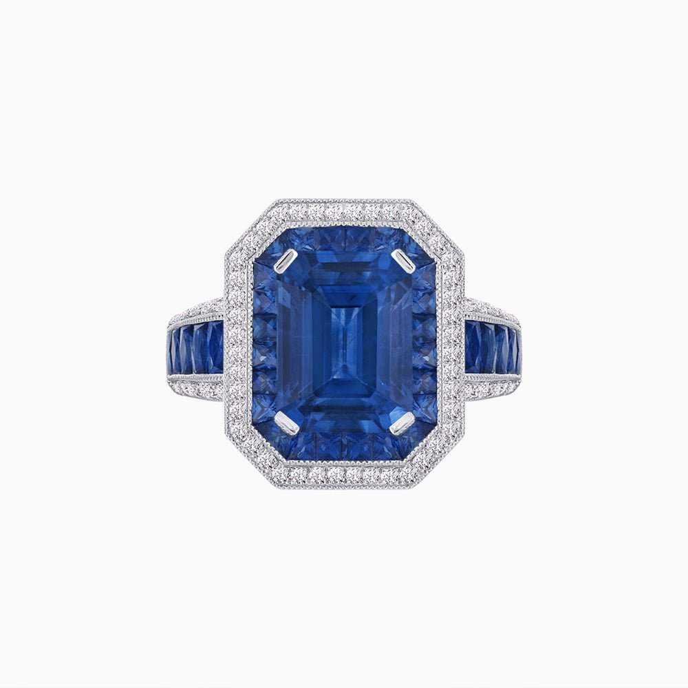 Emerald - Cut Art Deco Style Radiance Mounting Ring with Diamond and Gemstones - Shahin Jewelry