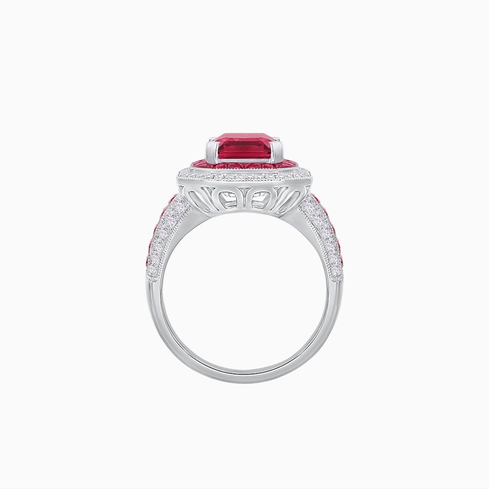 Emerald - Cut Art Deco Style Radiance Mounting Ring with Diamond and Gemstones - Shahin Jewelry