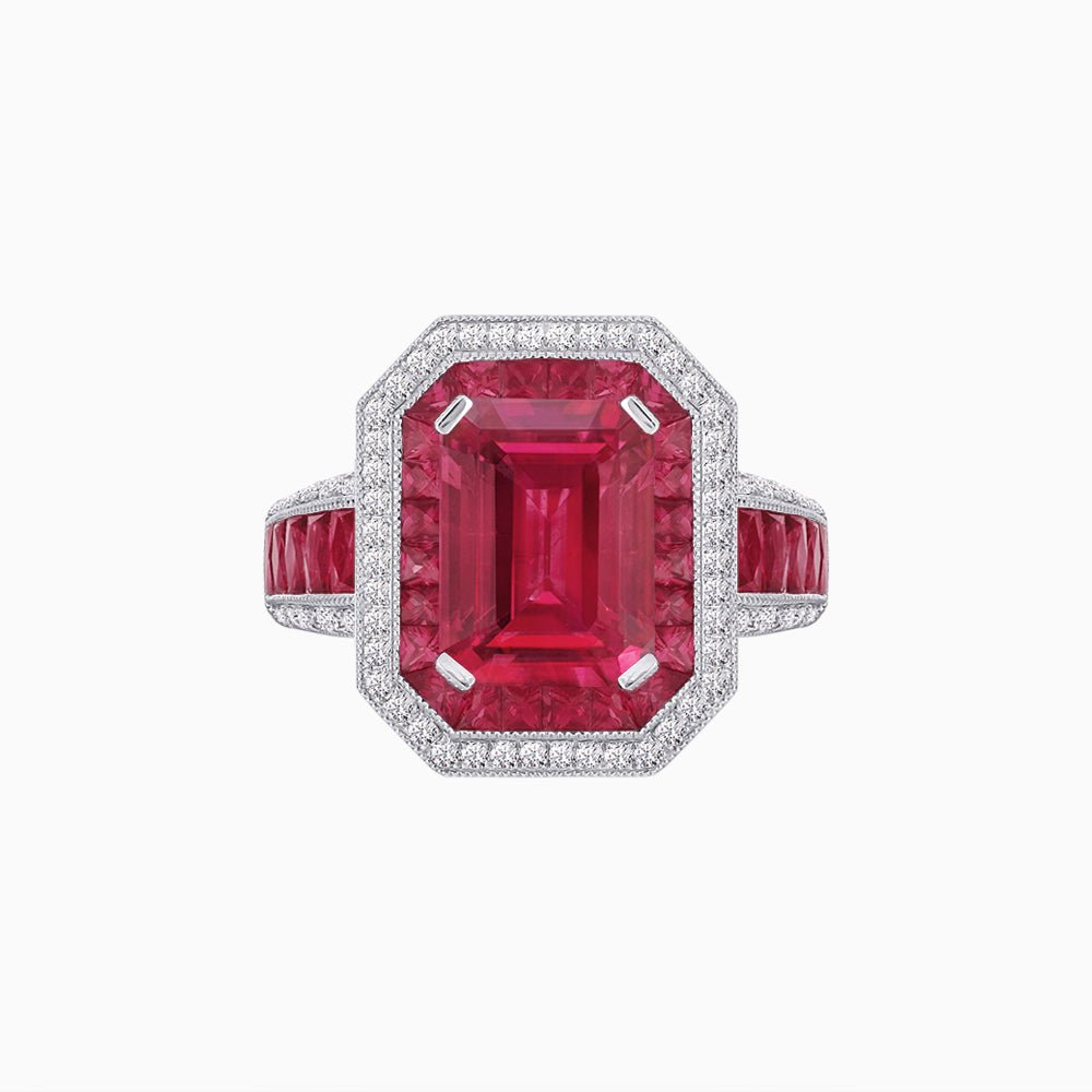 Emerald - Cut Art Deco Style Radiance Mounting Ring with Diamond and Gemstones - Shahin Jewelry