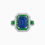 Load image into Gallery viewer, Emerald - Cut Art Deco Style Radiance Mounting Ring with Diamond and Gemstones - Shahin Jewelry