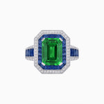 Load image into Gallery viewer, Emerald - Cut Art Deco Style Radiance Mounting Ring with Diamond and Gemstones - Shahin Jewelry