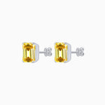 Load image into Gallery viewer, Emerald-Cut Solitaire Stud Earrings with Four-Prong Setting - Shahin Jewelry