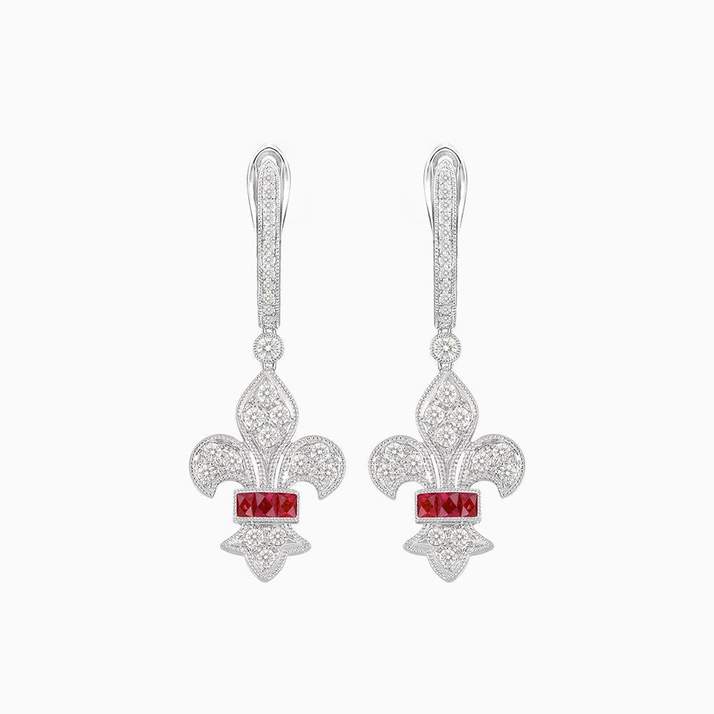 Fleur de Lis Vintage Style Dangle Diamond Earrings - Shahin Jewelry