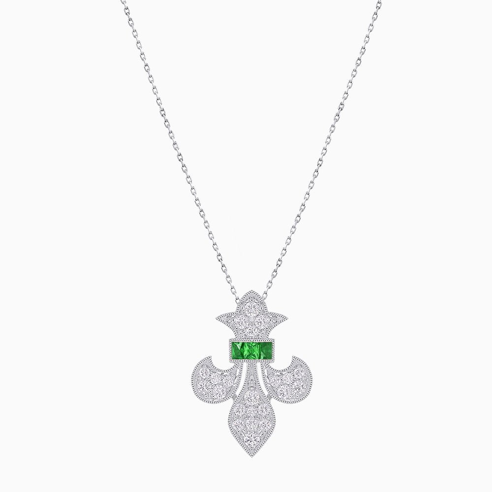 Fleur de Lis Vintage Style Diamond Pendant - Shahin Jewelry