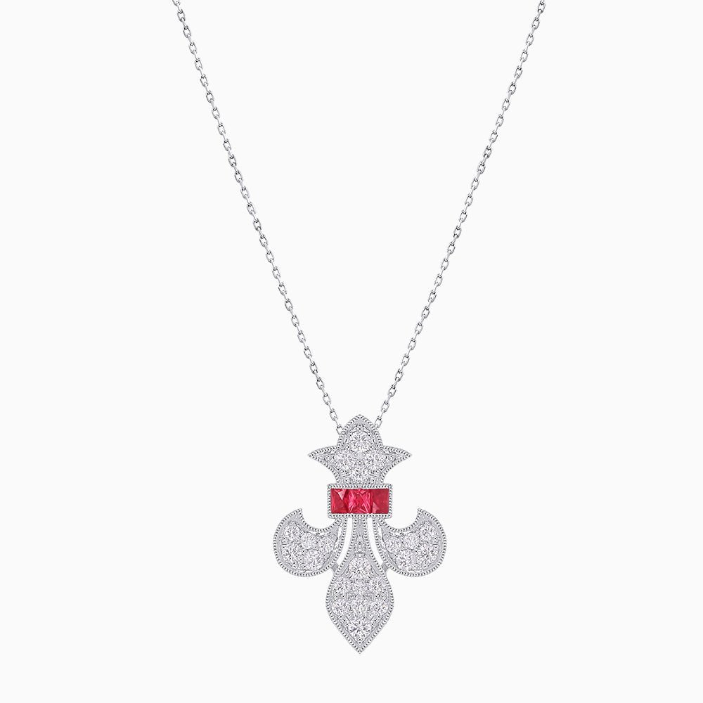 Fleur de Lis Vintage Style Diamond Pendant - Shahin Jewelry