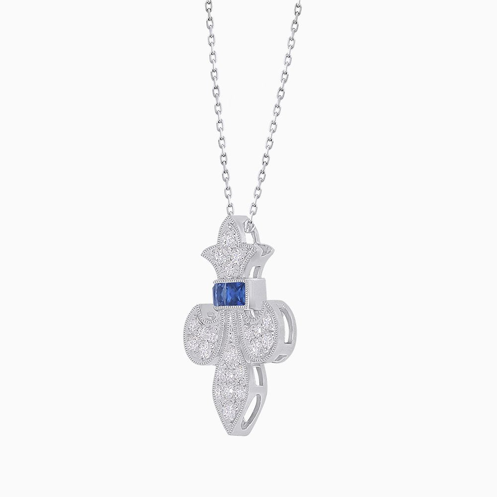 Fleur de Lis Vintage Style Diamond Pendant - Shahin Jewelry