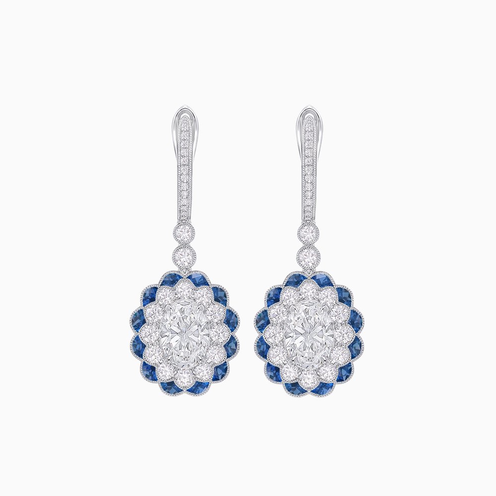 Floral Art Deco Style Dangle Earrings - Shahin Jewelry