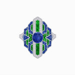 Load image into Gallery viewer, Geometric Art Deco-Style Ring with French-Cut Accents Custom Center Stone Mounting | Hand-Applied Milgrain Detailing - Shahin Jewelry