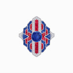 Load image into Gallery viewer, Geometric Art Deco-Style Ring with French-Cut Accents Custom Center Stone Mounting | Hand-Applied Milgrain Detailing - Shahin Jewelry