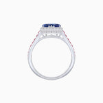 Load image into Gallery viewer, Heart Shape Ring with Diamond Halo and French-Cut Gemstone Shoulder Accents - Shahin Jewelry