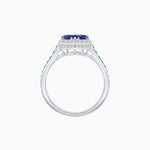 Load image into Gallery viewer, Heart Shape Ring with Diamond Halo and French-Cut Gemstone Shoulder Accents - Shahin Jewelry