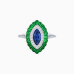 Load image into Gallery viewer, Marquise Cut Center Stone Double Halo Ring Mounting with Calibre Cut Gemstone Halo - Shahin Jewelry