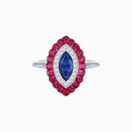 Load image into Gallery viewer, Marquise Cut Center Stone Double Halo Ring Mounting with Calibre Cut Gemstone Halo - Shahin Jewelry