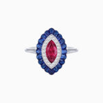 Load image into Gallery viewer, Marquise Cut Center Stone Double Halo Ring Mounting with Calibre Cut Gemstone Halo - Shahin Jewelry