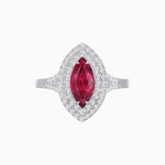 Load image into Gallery viewer, Marquise Cut Ring with Double Diamond Halo and Diamond-Accented Shoulders - Shahin Jewelry