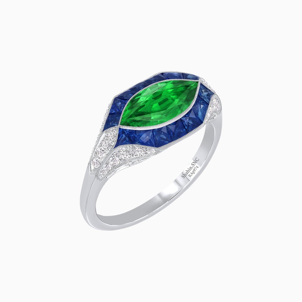Marquise Shape Art Deco Style With Gemstone - Shahin Jewelry
