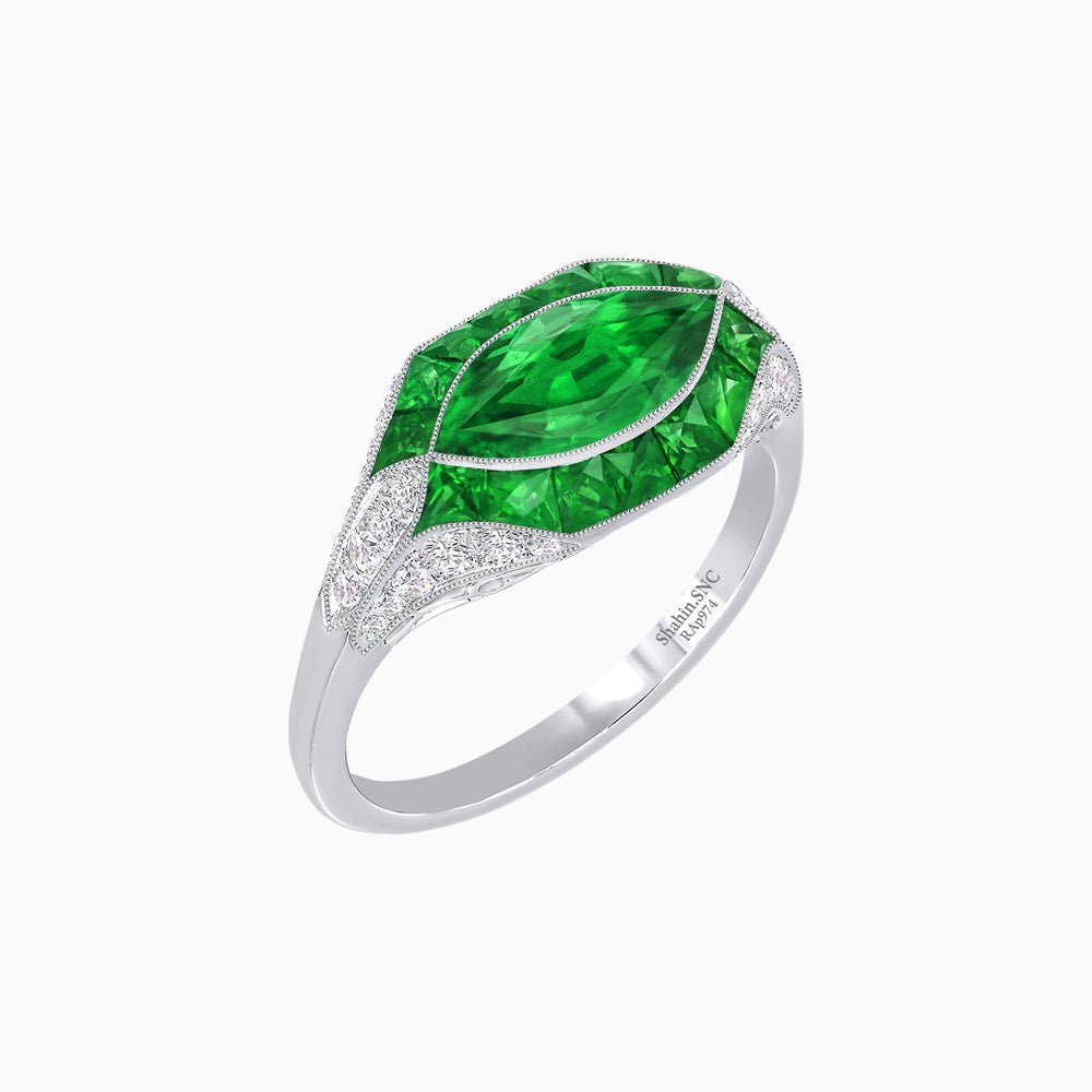 Marquise Shape Art Deco Style With Gemstone - Shahin Jewelry