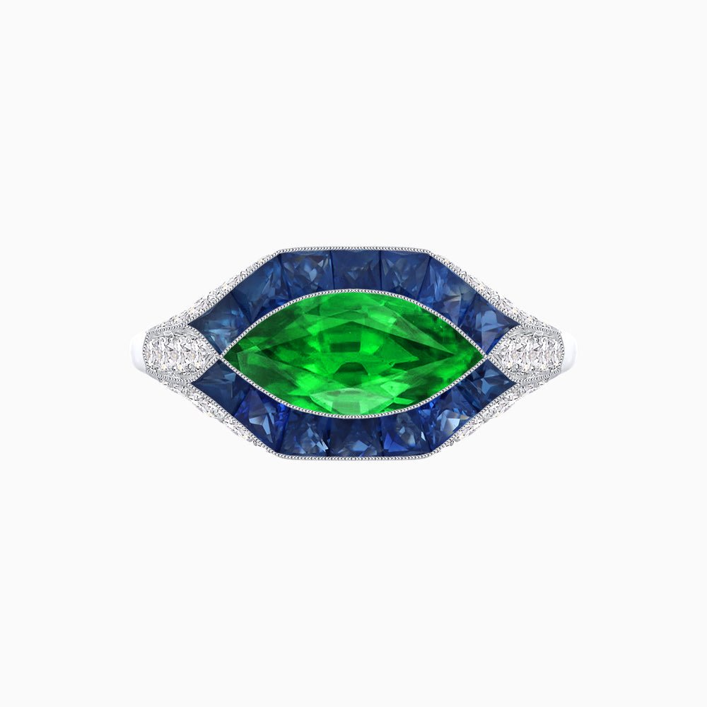 Marquise Shape Art Deco Style With Gemstone - Shahin Jewelry