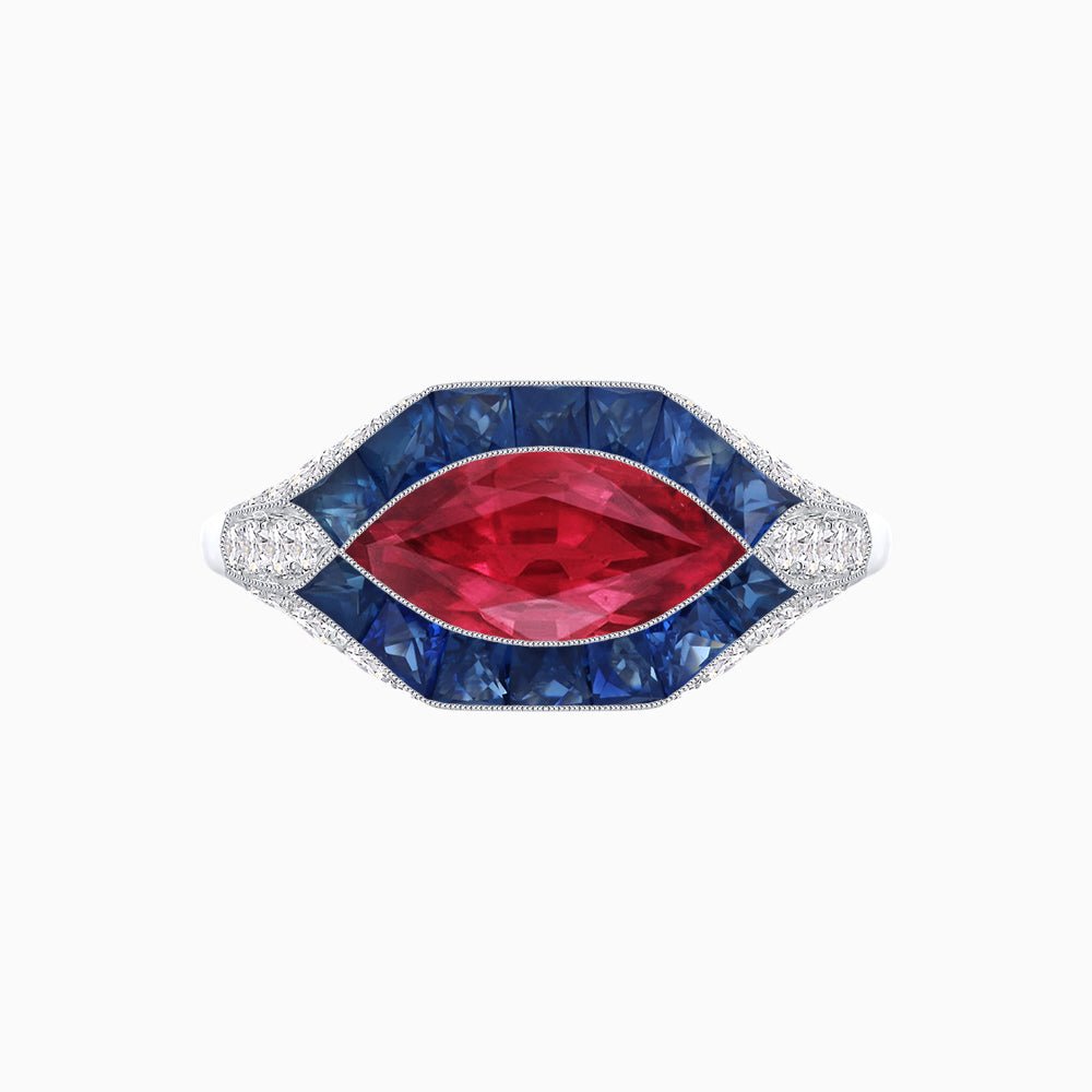 Marquise Shape Art Deco Style With Gemstone - Shahin Jewelry