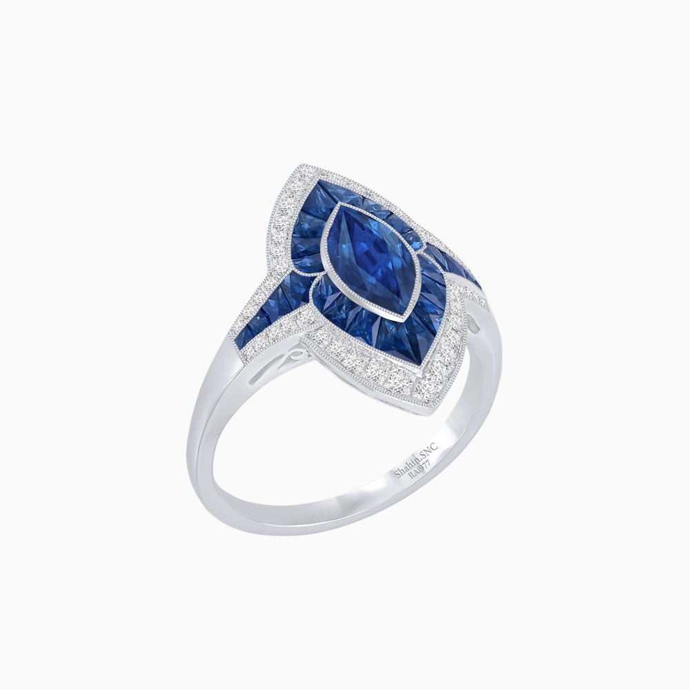 Marquise Shape Art Deco Style with Gemstone - Shahin Jewelry