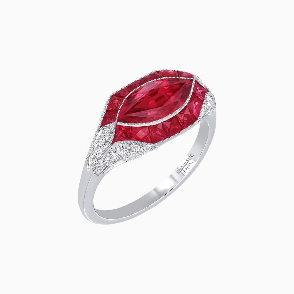 Marquise Shape Art Deco Style With Gemstone - Shahin Jewelry