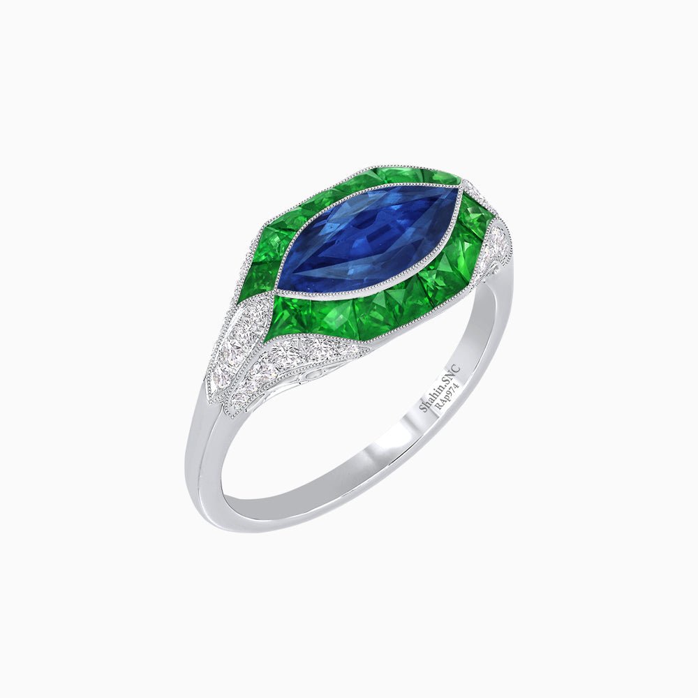 Marquise Shape Art Deco Style With Gemstone - Shahin Jewelry