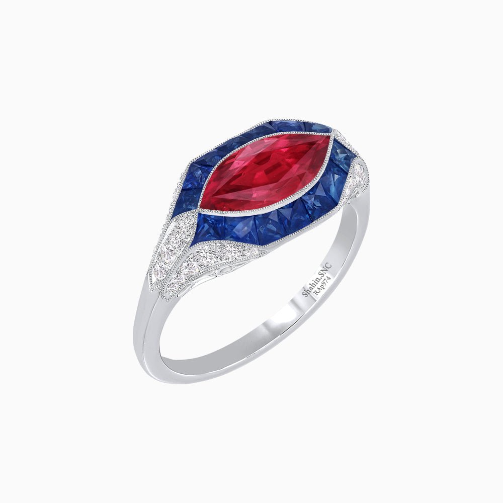 Marquise Shape Art Deco Style With Gemstone - Shahin Jewelry