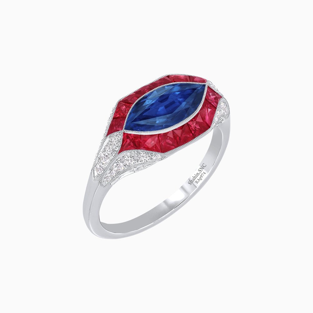 Marquise Shape Art Deco Style With Gemstone - Shahin Jewelry
